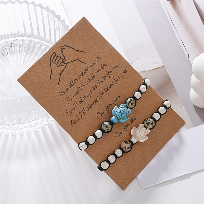Vintage Boho Armbänder mit Schildkröten-Motiv-2er Set-Freundschaftsbänder