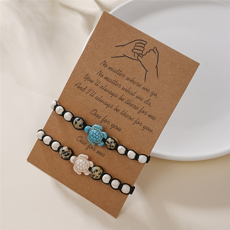 Vintage Boho Armbänder mit Schildkröten-Motiv-2er Set-Freundschaftsbänder