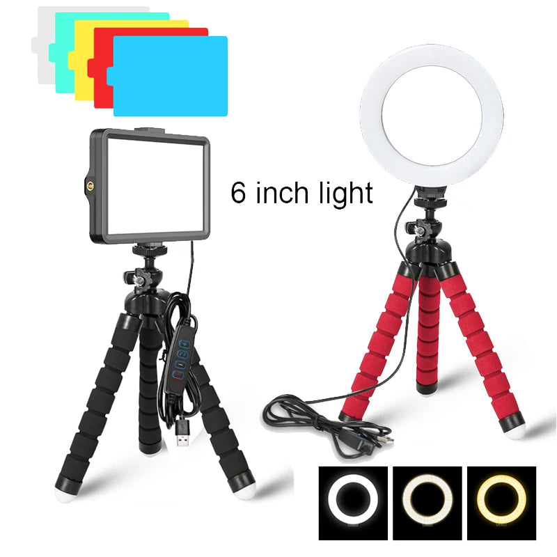 LED Selfie-Ringlicht 16 cm mit Smartphone-Halterung und Stativ | Perfekt für TikTok, YouTube & Videokonferenzen