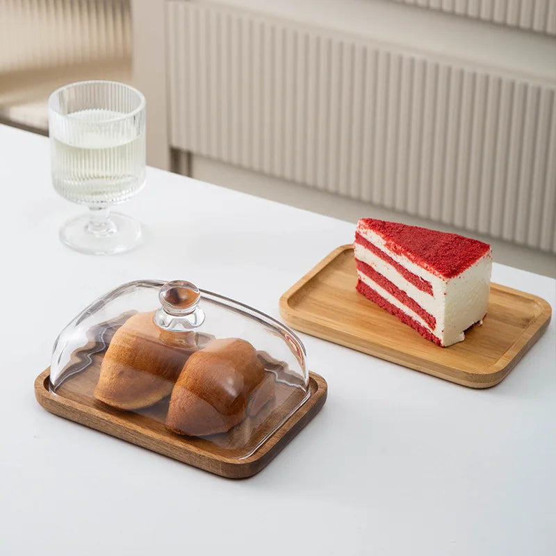 Elegante Bambus-Kuchenplatte mit Glasglocke – Elegante Servierplatte für Kuchen, Desserts & Gebäck