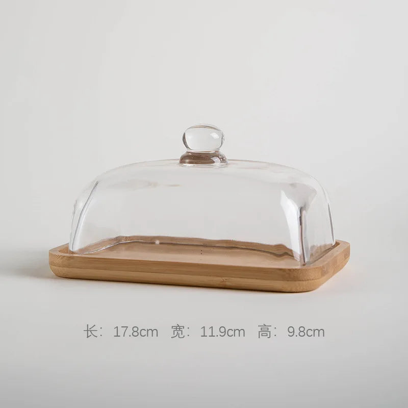 Elegante Bambus-Kuchenplatte mit Glasglocke – Elegante Servierplatte für Kuchen, Desserts & Gebäck