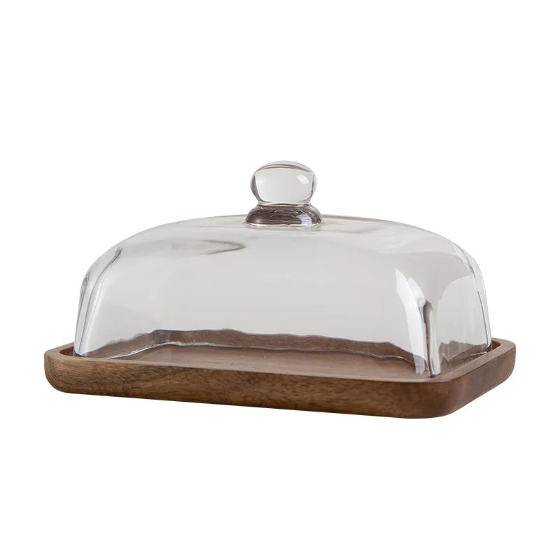 Elegante Bambus-Kuchenplatte mit Glasglocke – Elegante Servierplatte für Kuchen, Desserts & Gebäck