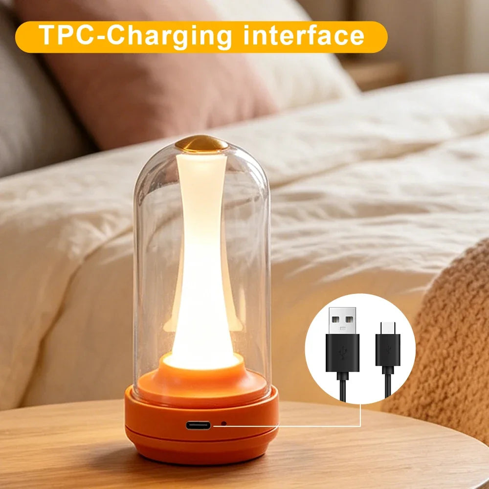 Wiederaufladbare LED-Nachtlampe, Dimmbar per Touch, Glas-Lampenschirm, Ambientelicht für Schlafzimmer & Wohnzimmer