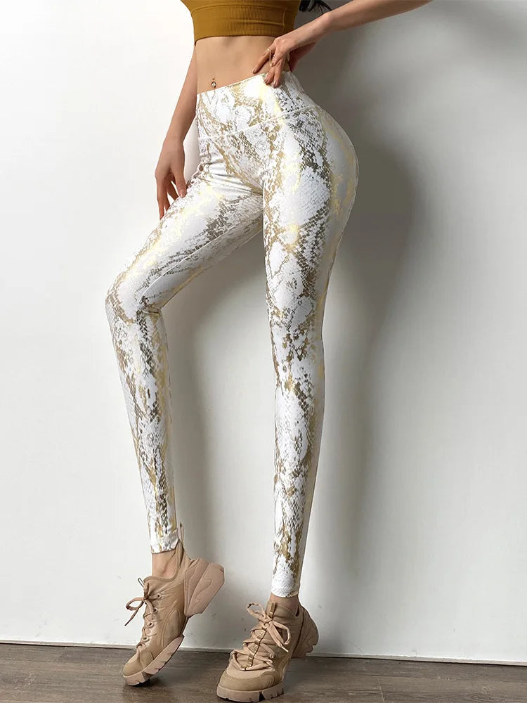 Sexy High Waist Leggings für Damen mit Schlangenprint | Elastische Fitness- & Yoga-Hose