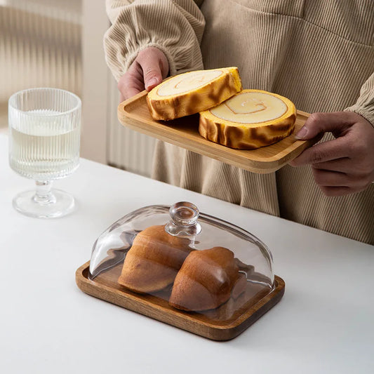 Elegante Bambus-Kuchenplatte mit Glasglocke – Elegante Servierplatte für Kuchen, Desserts & Gebäck