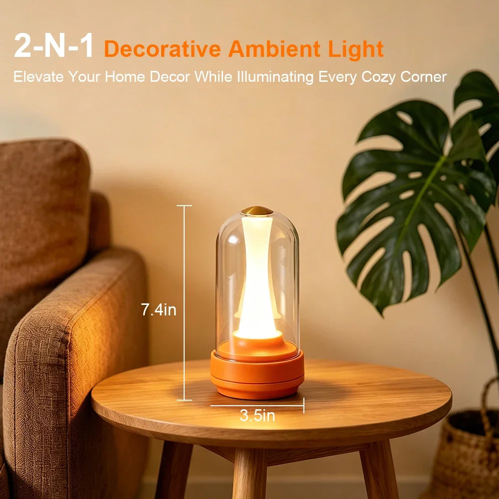 Wiederaufladbare LED-Nachtlampe, Dimmbar per Touch, Glas-Lampenschirm, Ambientelicht für Schlafzimmer & Wohnzimmer