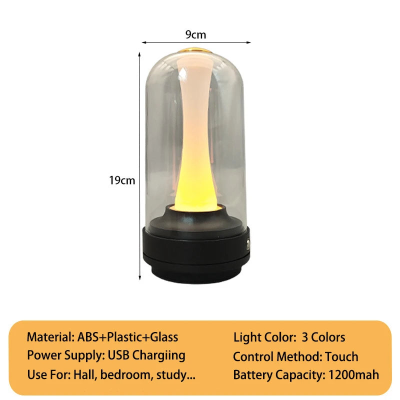 Wiederaufladbare LED-Nachtlampe, Dimmbar per Touch, Glas-Lampenschirm, Ambientelicht für Schlafzimmer & Wohnzimmer