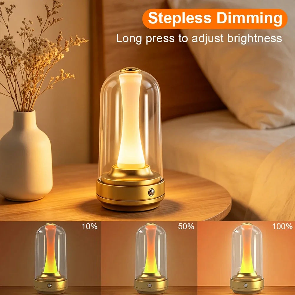 Wiederaufladbare LED-Nachtlampe, Dimmbar per Touch, Glas-Lampenschirm, Ambientelicht für Schlafzimmer & Wohnzimmer