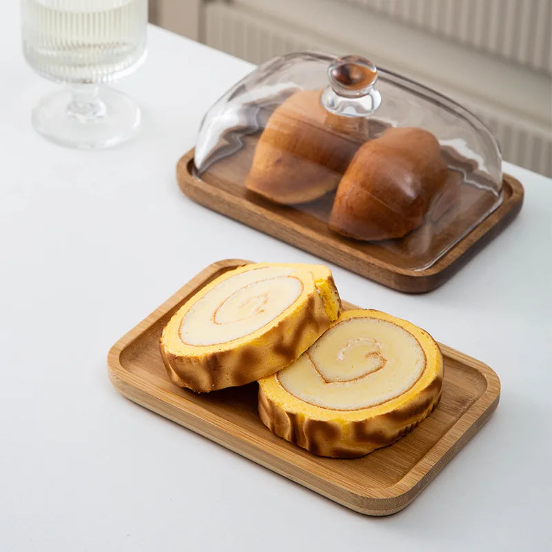 Elegante Bambus-Kuchenplatte mit Glasglocke – Elegante Servierplatte für Kuchen, Desserts & Gebäck