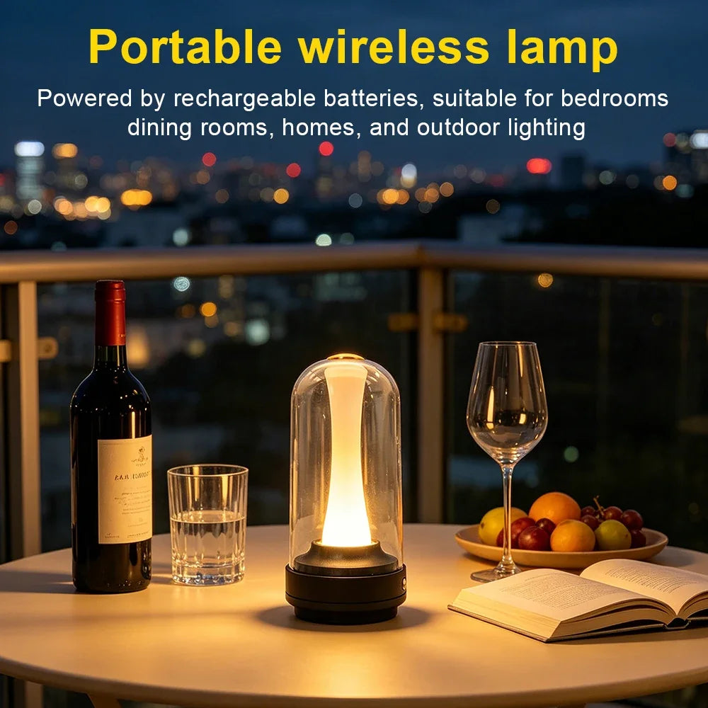 Wiederaufladbare LED-Nachtlampe, Dimmbar per Touch, Glas-Lampenschirm, Ambientelicht für Schlafzimmer & Wohnzimmer
