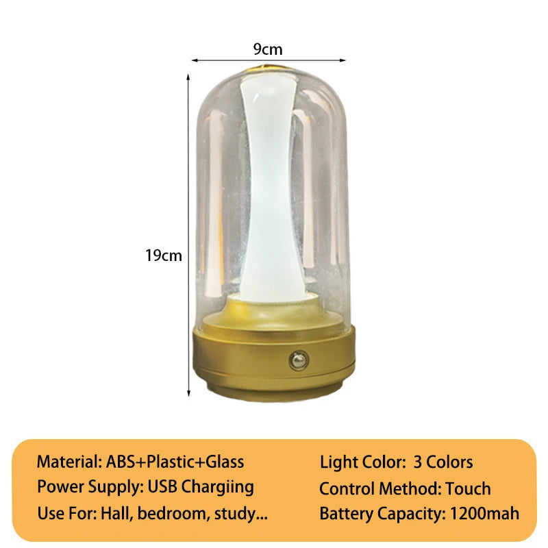 Wiederaufladbare LED-Nachtlampe, Dimmbar per Touch, Glas-Lampenschirm, Ambientelicht für Schlafzimmer & Wohnzimmer