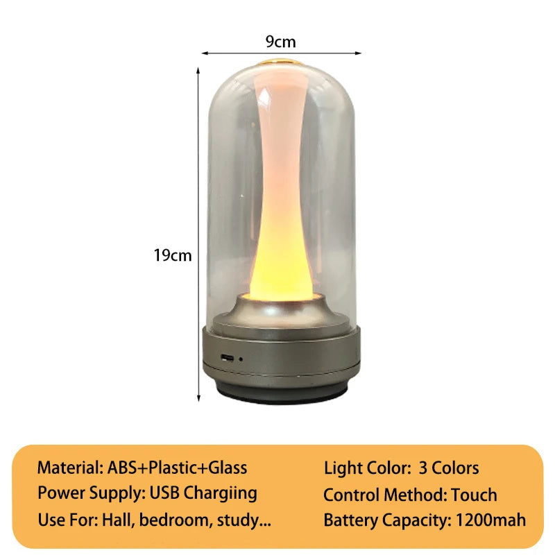 Wiederaufladbare LED-Nachtlampe, Dimmbar per Touch, Glas-Lampenschirm, Ambientelicht für Schlafzimmer & Wohnzimmer