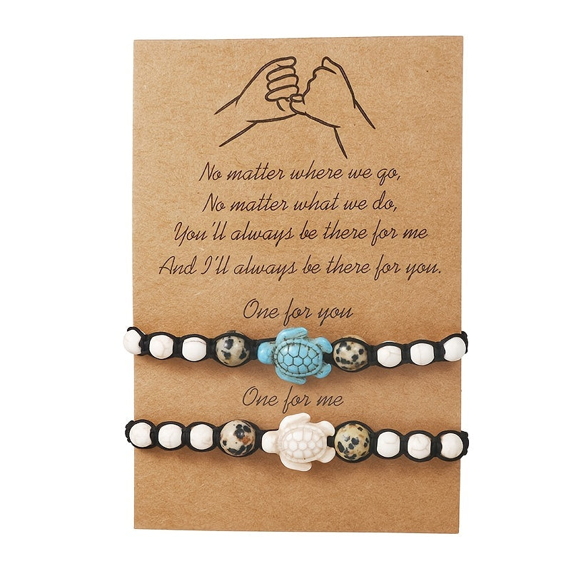 Vintage Boho Armbänder mit Schildkröten-Motiv-2er Set-Freundschaftsbänder